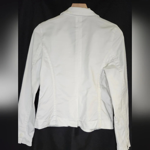 American Eagle Womens Denim Blazer Jacket Size M White Single Button Retro - Picture 10 of 11